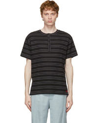 Black Horizontal Striped Henley Shirt