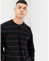 Black Horizontal Striped Henley Sweater