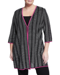 Misook Plus 34 Sleeve Stripe Knit Jacket Black Pattern Plus Size