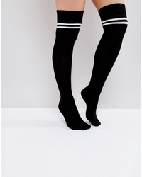 Black Horizontal Striped Knee High Socks