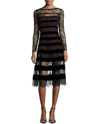 Black Horizontal Striped Lace Dress