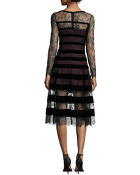 NM Exclusive Nm Kira Long Sleeve Lace Dress W Velvet Stripes