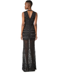 Herve Leger Striped Lace Inset Gown