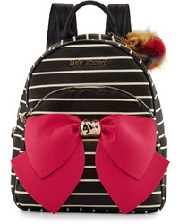 Betsey Johnson Bow Striped Faux Leather Backpack Black
