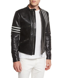 Tom Ford Contrast Stripes Leather Moto Jacket Black