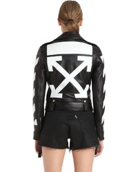 Off-White Diagonal Stripes Leather Biker Jacket