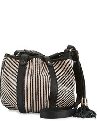 Black Horizontal Striped Leather Bucket Bag