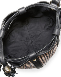 See by Chloe Vicki Small Striped Leather Bucket Bag Black