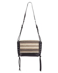 Black Horizontal Striped Leather Crossbody Bag