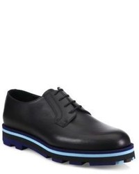 Black Horizontal Striped Leather Derby Shoes