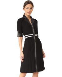 Black Horizontal Striped Leather Dress