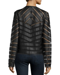 Dolce Cabo Vegan Leather Chevron Striped Jacket Black