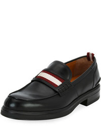 Black Horizontal Striped Leather Loafers