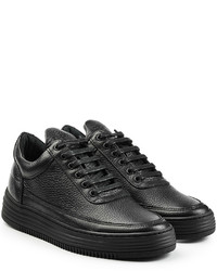 Black Horizontal Striped Leather Low Top Sneakers