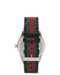 Gucci Black And Silver Striped Leather G Timeless Watch