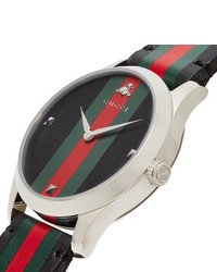 Gucci G Timeless 38mm Stainless Steel And Striped Leather Watch