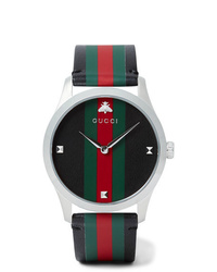 Gucci G Timeless 38mm Stainless Steel And Striped Leather Watch