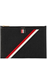 Black Horizontal Striped Leather Zip Pouch