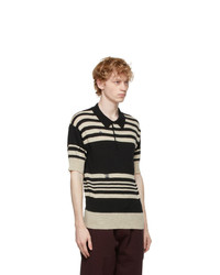 Maison Margiela Black And Beige Wool Linen Polo