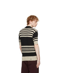 Maison Margiela Black And Beige Wool Linen Polo