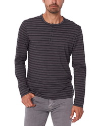 Black Horizontal Striped Long Sleeve Henley Shirt