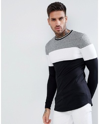 ASOS DESIGN Muscle Fit Longline Long Sleeve T Shirt With Twisted Jersey Yoke Panel And Tipping Neck