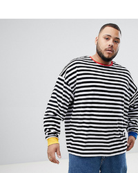 ASOS DESIGN Plus Oversized Stripe Velour Long Sleeve T Shirt With Contrast Ribs