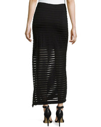 Neiman Marcus Shadow Stripe Maxi Skirt Black