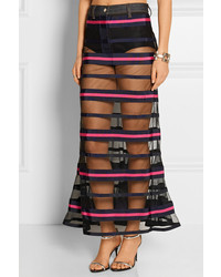 Sacai Striped Mesh And Grosgrain Maxi Skirt