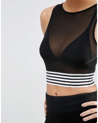 Asos Collection Crop Top In Mesh With Striped Tipping