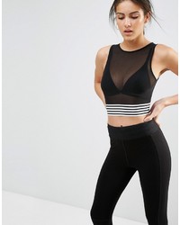 Asos Collection Crop Top In Mesh With Striped Tipping