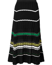 Black Horizontal Striped Midi Skirt