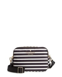 Black Horizontal Striped Nylon Crossbody Bag