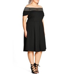 City Chic Plus Size Shadow Stripe Off The Shoulder Dress