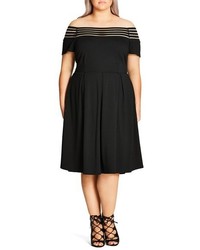 City Chic Plus Size Shadow Stripe Off The Shoulder Dress