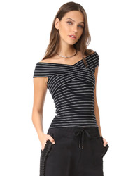 Cupcakes And Cashmere Lori Stripe Off Shoulder Wrap Top