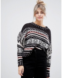 Pull&Bear Patterned And Striped Jumper With Fringe