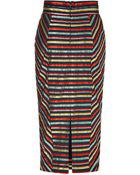L'Wren Scott Lwren Scott Black Multi Striped High Waisted Pencil Skirt