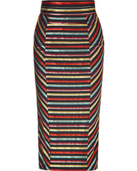 L'Wren Scott Lwren Scott Black Multi Striped High Waisted Pencil Skirt