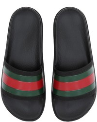 Gucci Striped Web Rubber Slide Sandals