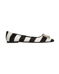 Black Horizontal Striped Satin Ballerina Shoes