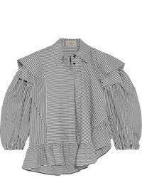 Preen by Thornton Bregazzi Sinead Ruffled Striped Cotton Shirt Black