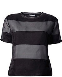Black Horizontal Striped Short Sleeve Blouse