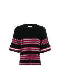 Black Horizontal Striped Short Sleeve Sweater