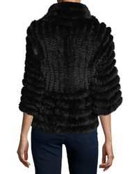 Neiman Marcus Cashmere Collection Luxury Knit Rabbit Fur Striped Shrug