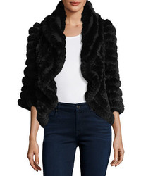 Neiman Marcus Cashmere Collection Luxury Knit Rabbit Fur Striped Shrug