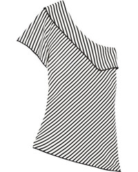 Diane von Furstenberg One Shoulder Striped Silk Top Black