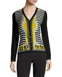 Versace Collection Printed Striped Silk Wool Cardigan