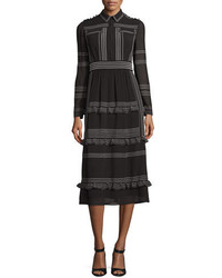 Black Horizontal Striped Silk Midi Dress