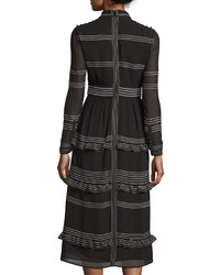 Burberry Striped Long Sleeve Midi Dress Black